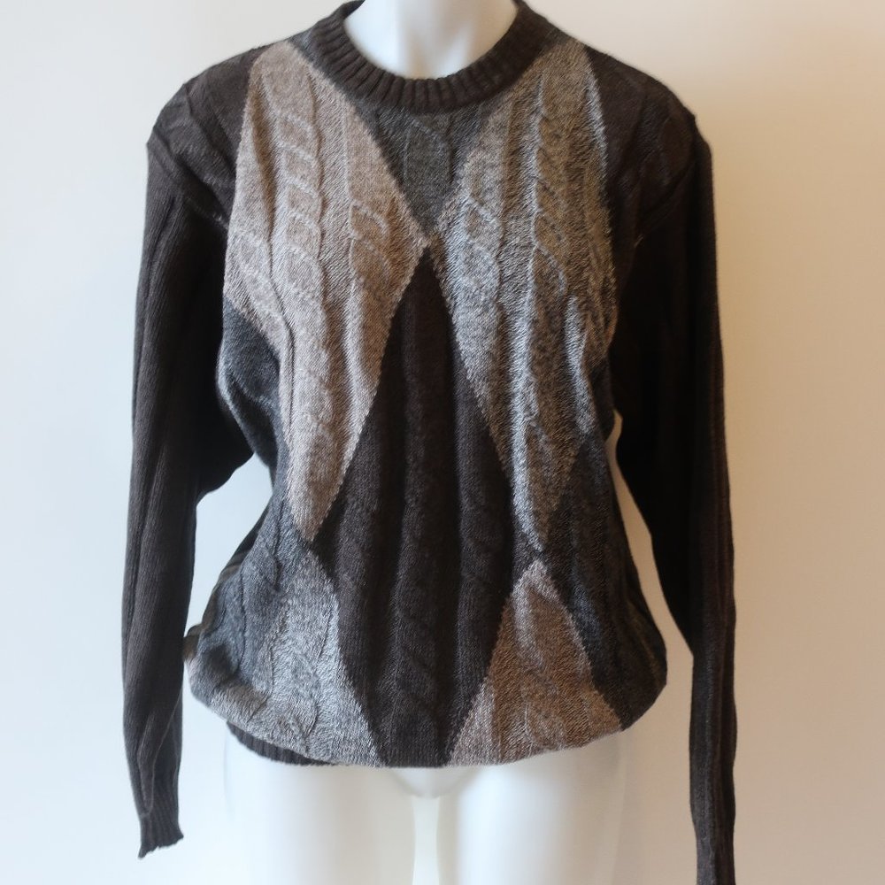 DALMINE BROWN BLACK TAUPE WOOL BLEND ITALIAN  PULLOVER SWEATER M *